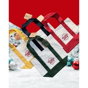Trader Joe's Mini Canvas Tote Bags Christmas Edition Bundle of 4